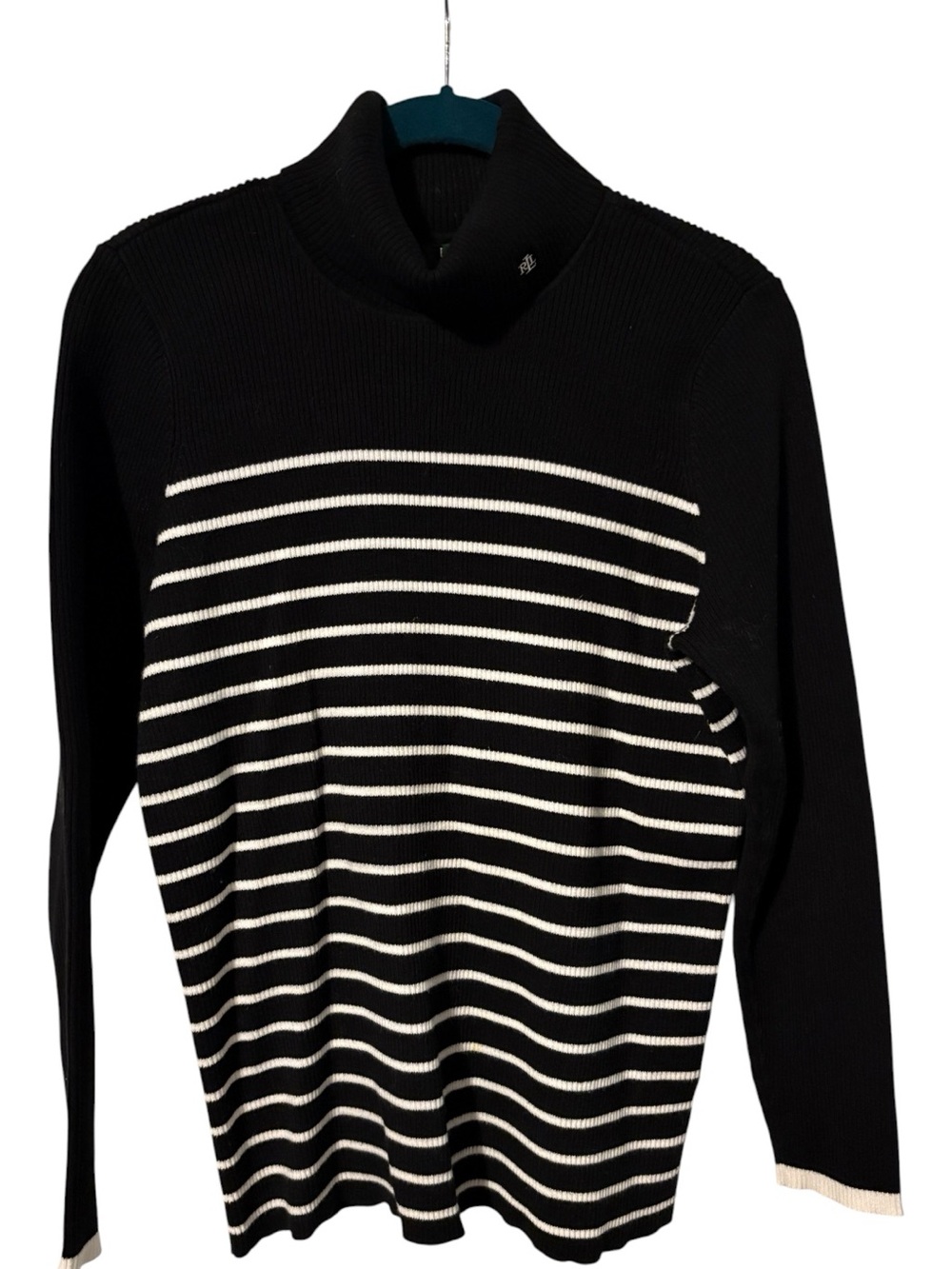 Ralph Lauren Black Turtleneck Sweater with White Stripes